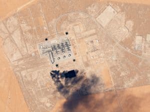 Aerial view of Khurais oilfield, which was attacked by drones